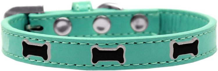 Black Bone Widget Dog Collar Aqua Size 18